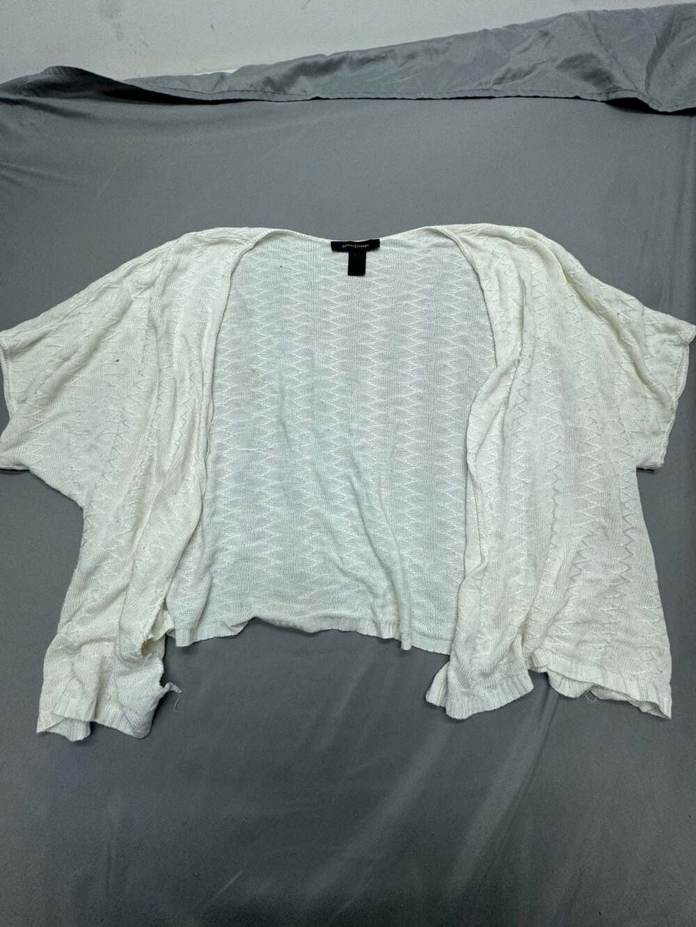 Ashley Stewart Short Sleeve Knit Open Front Cardigan Shrug White